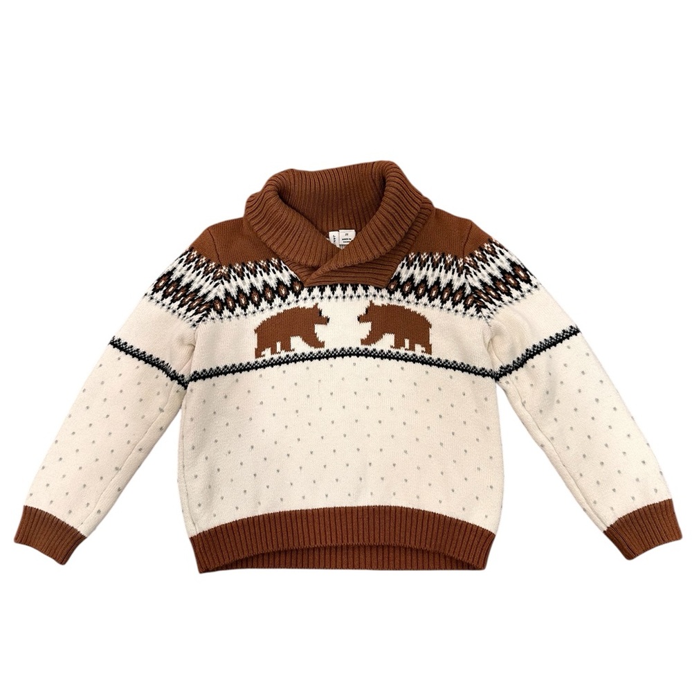 Janie & Jack Bear Fair Isle Shawl collar sweater